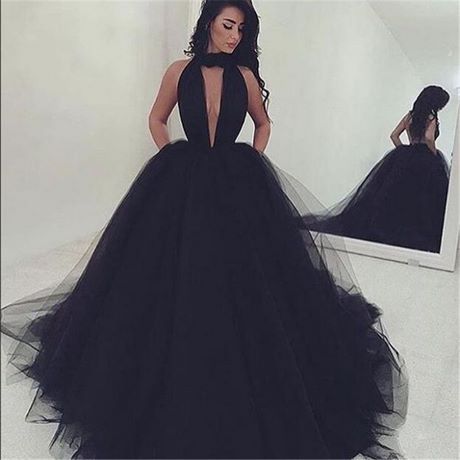 Zwarte lange halter jurk