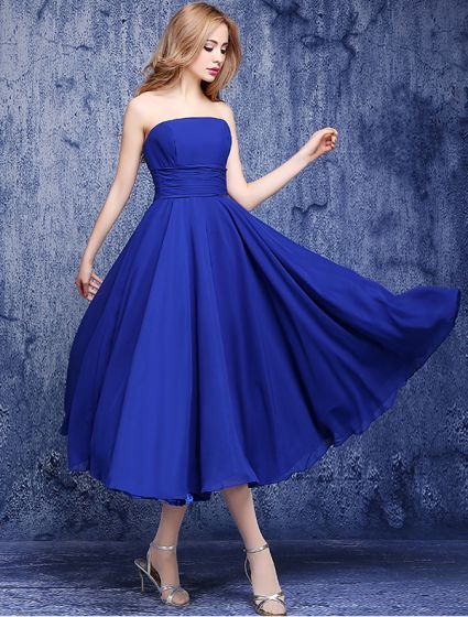 Strapless jurk blauw