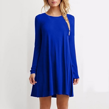 Blauwe jurk met lange mouwen