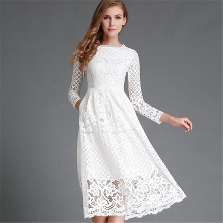 Lange witte jurk kant