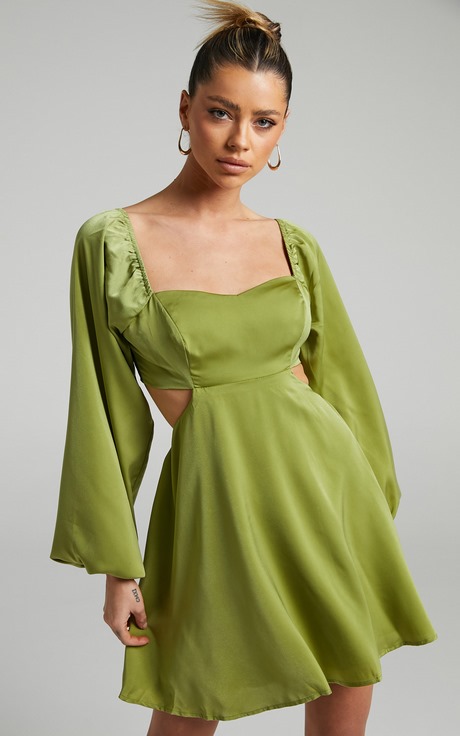 Groene jurk met lange mouwen