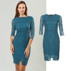 Blauwe kanten jurk met mouwen