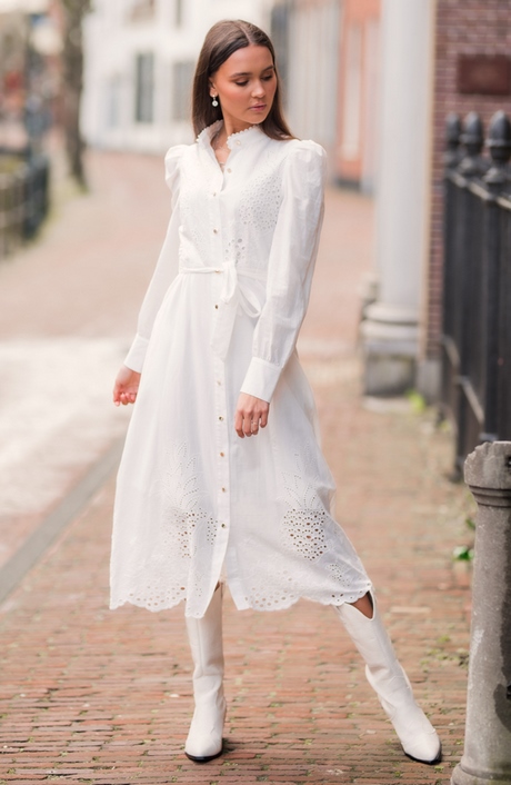 Witte maxi jurk met lange mouwen