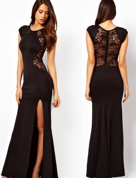 Lange jurk met split zwart
