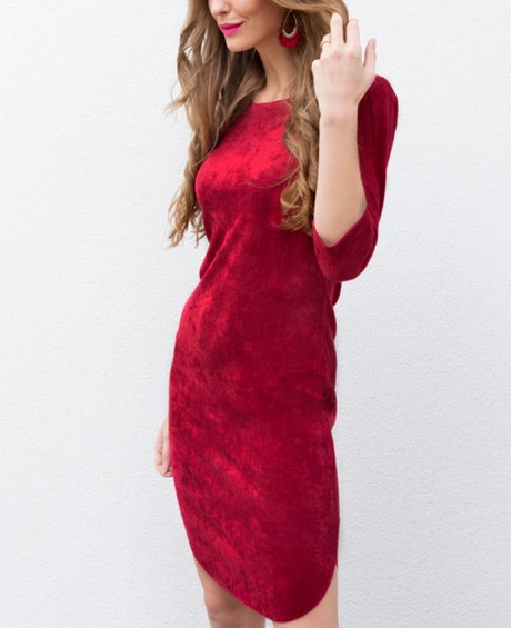 Suede jurk bordeaux rood