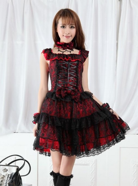 Zwarte en rode kanten jurk