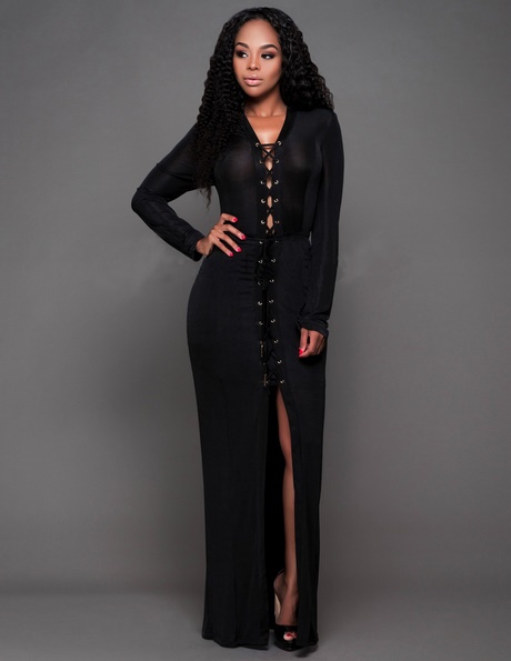 Zwarte maxi jurk met lange mouwen