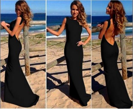 Lange zwarte jurk split